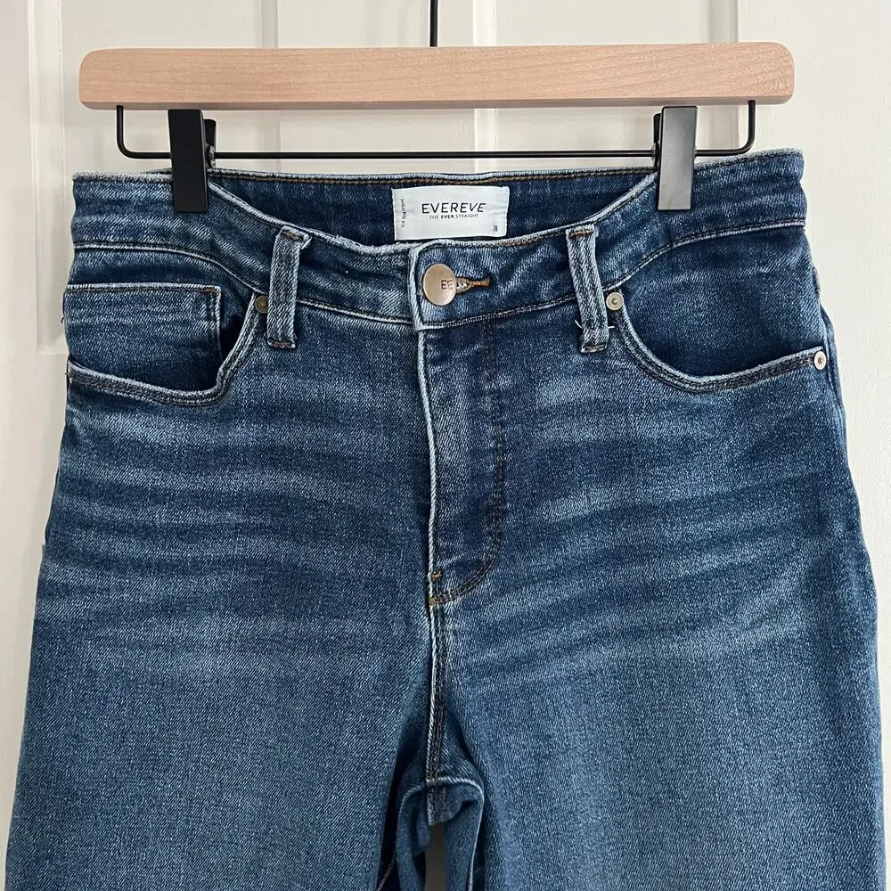 ♥️ Evereve The Ever Straight High Rise Fit Jeans Blue Women Finished Hem Size 28 - Picture 4 of 8